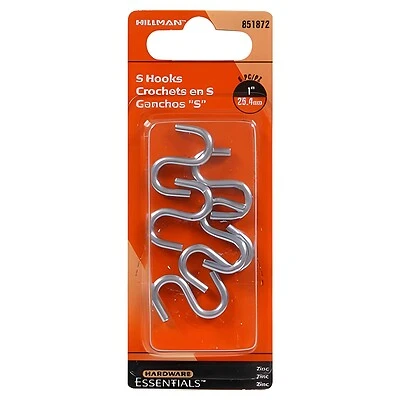 .121" X 1" Zinc-plated S-hook Hillman Model 851872 - Durable And Versatile