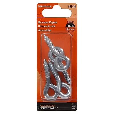 .225 X 1-15/16" Zinc-plated Small Eye Screw Eye 4-pack Hillman Hook And Eye 852416