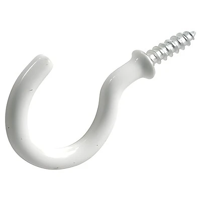 1-1/2 Cup Hook, White Vinyl Hillman Hooks and Eyes 851847 008236911657