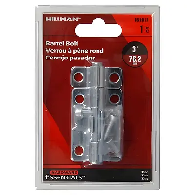 3 Inch Zinc Plated Barrel Bolt - Hillman Miscellaneous Cabinet Hardware Model 851011