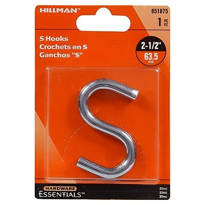 .307" X 2-1/2" Zinc-plated S-hook Hillman Model 851875 For Versatile Hanging