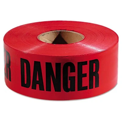 77-1004 Red Danger Barricade Tape, 3 In Width, 1000 Ft Length, Plastic Backing