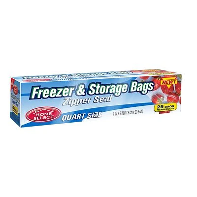 Freezer Bags, Zipper Seal, Qt., 25-Ct.