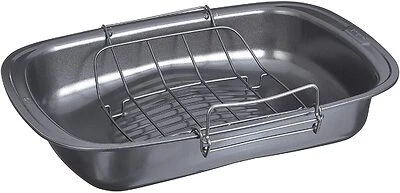 Quick Baste Roast Pan, 25 Lb Capacity, 19.7 In L, 14.8 In W, Gray