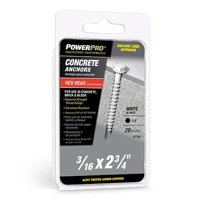 Heavy-Duty 3/16" x 2-3/4" XL-HX PPWH Concrete Screw – Corrosion-Resistant Fastener