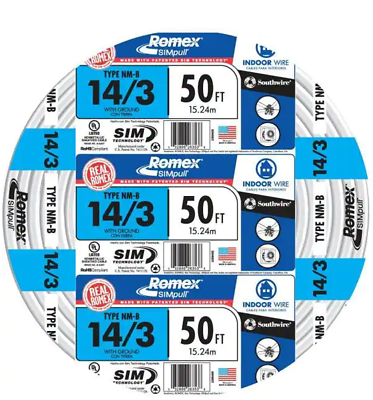 WIRE ROMEX 14/3 W/GR 50'