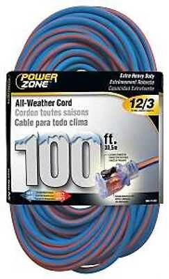 PowerZone ORC530835 Extension Cord, 12/3 AWG, Blue/Orange, 100 Ft.