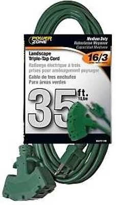 Powerzone OR605627 Extension Cord, 16/3 SJTW, 35 Ft Green Triple-Tap