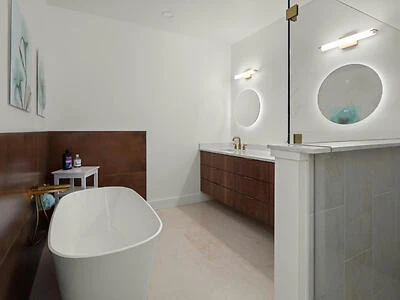 Plain & Fancy Wall-Hung Vanity Contempo Full-Overlay Slab Style, Natural Walnut (Matte Finish)