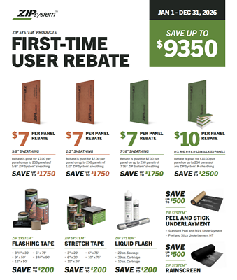 ZIP System Product Rebate for First-Time Users