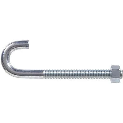 Hillman 3/8" x 5" Zinc‑Plated J‑Bolt with Hex Nut – 10‑Piece Pack