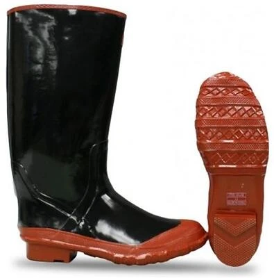 Waterproof Boots, Non Slip Soles, Black Rubber, 15-In., Size 7