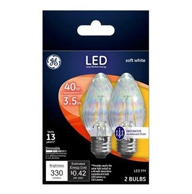 GE 93103494 LED Bulb, Decorative, F15 Lamp, 40 W Equivalent, Medium Lamp Base, Dimmable, Auradescent, Soft White Light