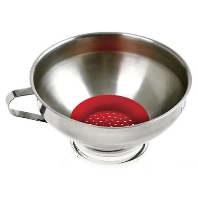 Norpro 241 Stainless Steel Wide Mouth Funnel With Silicone Strainer