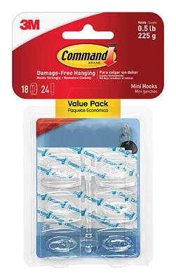 Clear Plastic Command Adhesive Hooks – 18‑Pack, 0.5 lb Capacity per Hook