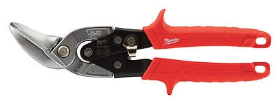 Milwaukee 10" Red Left‑Serrated Offset Aviation Snips – 22‑Gauge Forged Alloy Steel, Comfort Grip – 1 PC