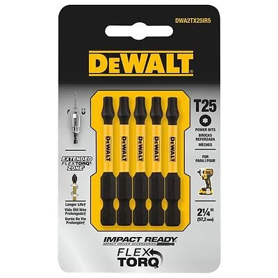DeWalt Elite Series 5‑Piece Torx T25 2.25" Steel Screwdriver Bit – Hex Shank