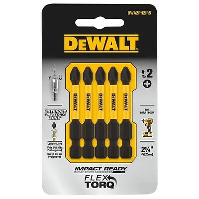 DEWALT FLEXTORQ Impact‑Ready PH2 Phillips Bit – 1/4‑in Hex Shank, 2.25‑in Steel