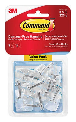 3M Command Clear Small Wire Hooks – 1.6" Length, Pack of 9, Self‑Adhesive