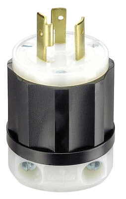 Leviton L6-20P Industrial Thermoplastic Grounding Locking Plug – 250V, 2‑Pole 3‑Wire, 16‑10 AWG