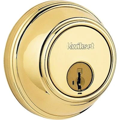 Kwikset 817 SmartKey Polished Brass Deadbolt – Adjustable Backset, 2‑Grade Security