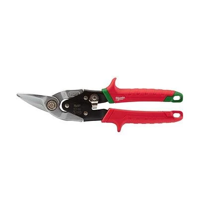 Milwaukee Right‑Cut Aviation Snip – 9‑7/8" OAL, Serrated Forged Steel Blade, Red Ergonomic Handle