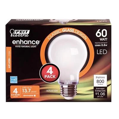 Feit Electric A19 LED Filament Bulb – 60W Equivalent, E26 Base, General‑Purpose Light