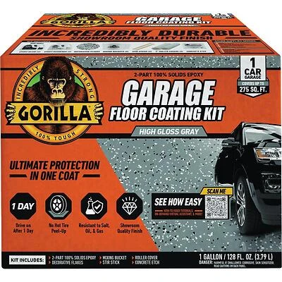Gorilla 118492 High-Gloss Gray Garage Epoxy Flooring Kit, 2-Part 100% Solids