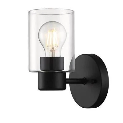 Westinghouse 6115500 Sylvestre Matte Black One-Light Wall Sconce, Clear Glass