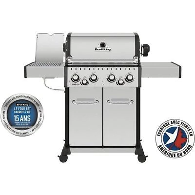Broil King Baron S 490 Pro 4‑Burner Propane Gas Grill with Infrared Side Burner & Cast Aluminum Oven