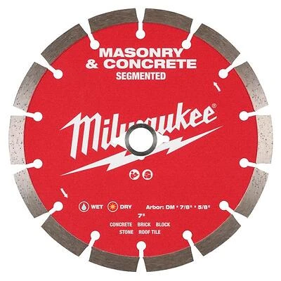 Milwaukee 7‑Inch Segmented Diamond Saw Blade – DM‑7/8‑5/8 Arbor for Masonry Cutting