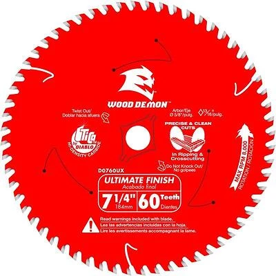 Diablo D0760UXA 7‑1/4" 60‑Tooth Carbide Saw Blade – 5/8" Arbor for Wood