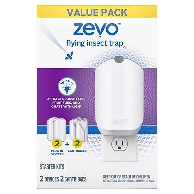 Zevo Flying Insect Trap Starter Kit – Dual Plug‑In Devices with Two Replacement Cartridges