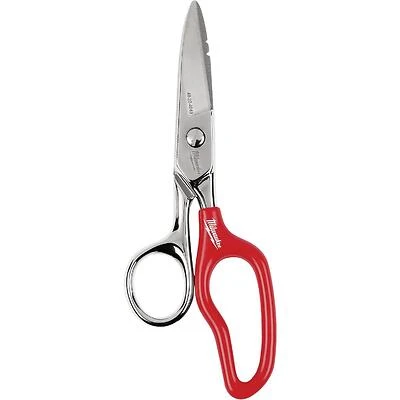 Milwaukee 6.5" Electrician Scissors with Extended Handle – Stainless Steel Blade, 2‑in L‑Cut