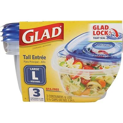 Glad BBP35094 Large Tall Entree Container, 42 Oz, Clear Plastic