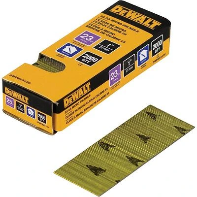 DEWALT 1‑Inch 23‑Gauge Galvanized Pin Nail – Smooth Shank, Headless