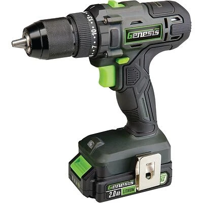 Genesis 20V 2Ah Cordless Drill/Driver with Ratcheting 1/2‑in Chuck – Battery & Charger Included