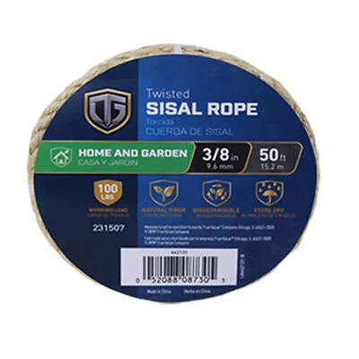 Heavy‑Duty Twisted Sisal Rope – 3/8" x 50 ft Natural Fiber