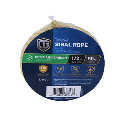 50‑Foot Heavy‑Duty Twisted Sisal Rope – 1/2‑Inch Natural Fiber for Garden, Craft & Packaging