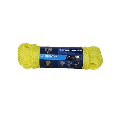Yellow 3/8‑In Twisted Polypropylene Rope – 100 ft Heavy‑Duty Line