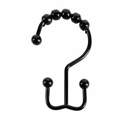 Annex Double-Roller Shower Curtain Hooks, Black, 12-Pk.