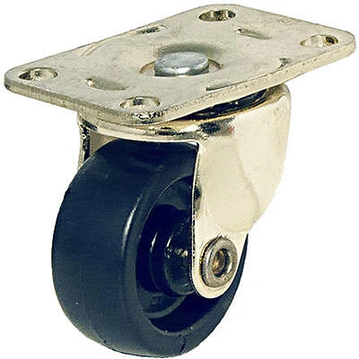 Black Plastic Wheel Caster, Brass Finish Plate, 1-1/4-In., 2-Pk.