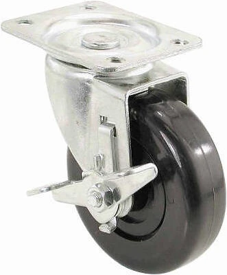Swivel Plate Caster, Side Brake, Polypropylene Wheel, 4 In.