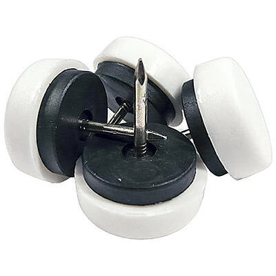 Furniture Glides, Nail-On Cushioned, White Plastic Base, 7/8-In., 4-Pk.