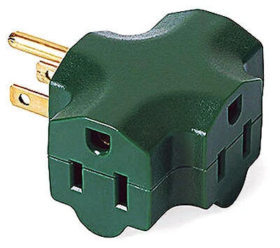 3-Outlet Adapter, Indoor, Green