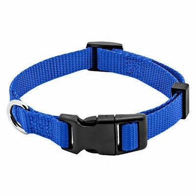 Dog Collar, Adjustable, Blue Nylon, Quadlock Buckle, 5/8 x 10 to 16-In.