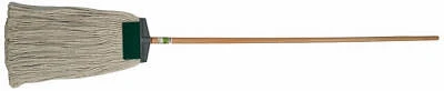 Floor Mop, 16 oz. Cotton Head with Scrubber, 60 In. Wood Handle