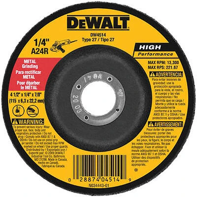 Metal Grinding Wheel, 1/4 x 7/8 x 4-1/2 In., 5-Pk.