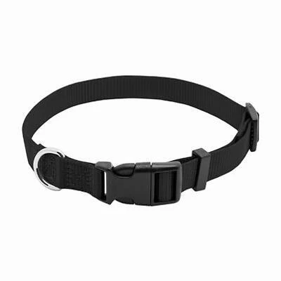 Dog Collar, Adjustable, Black Nylon, Quadlock Buckle, 3/8 x 12-In.