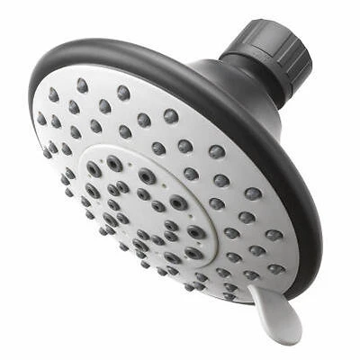 Shower Head, Fixed Mount, 5-Settings, Brushed Nickel Plastic